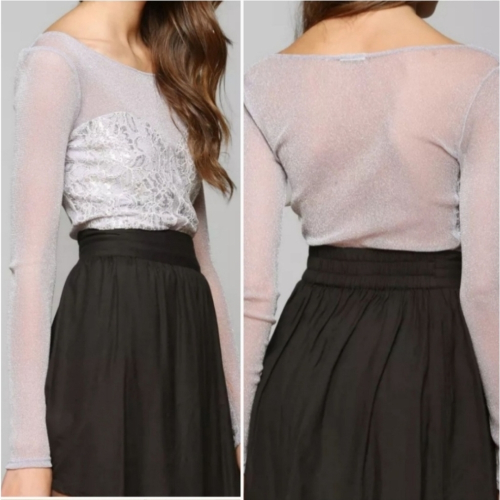 UO KIMCHI BLUE S Limelight Lilac Sheer Lace Top Small NWOT